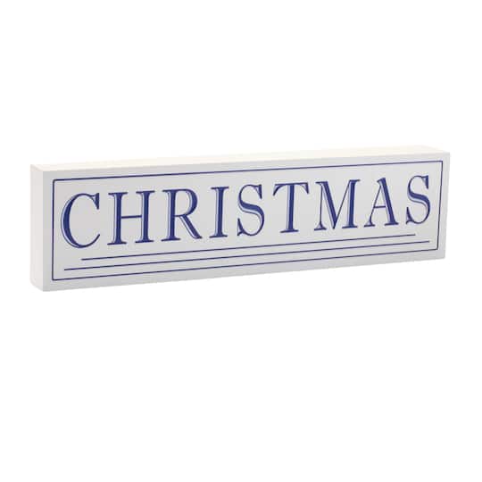 Melrose 19.5" Christmas Sentiment Sign in White/Blue | Michaels®